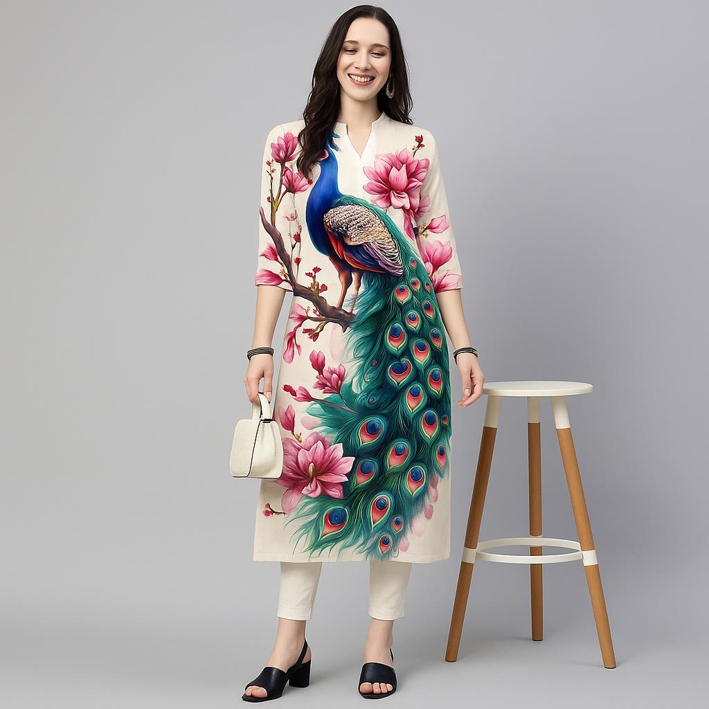 Ethnic Fashion Kurtis - Pavão feminino kurt casual moda vestido