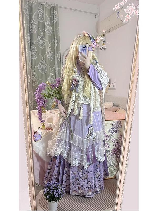 Hanbok Modern Set - Conjunto Hanfu Roxo Estilo Fofo Saia