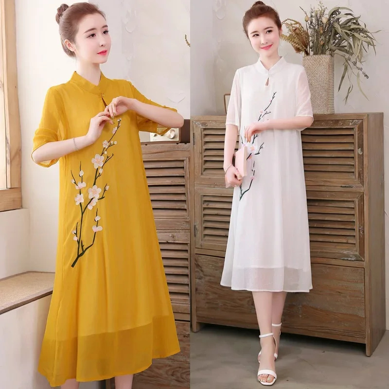 Ao Dai Vietnam Dress - Branco chinês qipao cheongsam tradicional qi