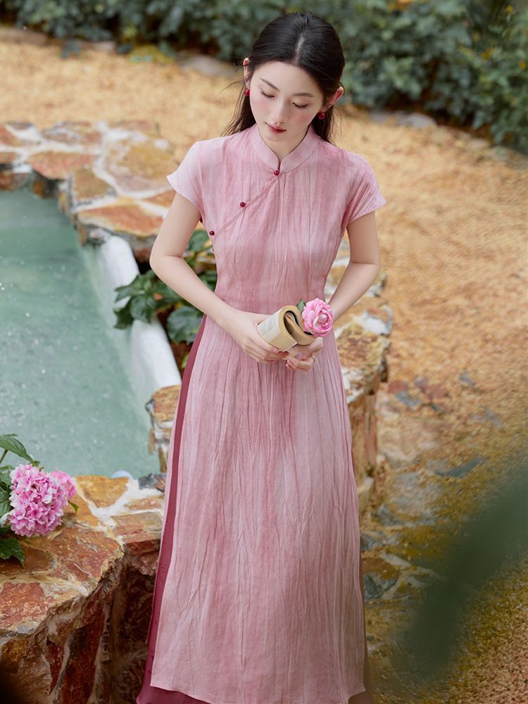 Vestido longo vintage com calç - Ao Dai Vietnam Dress avaliação e preço