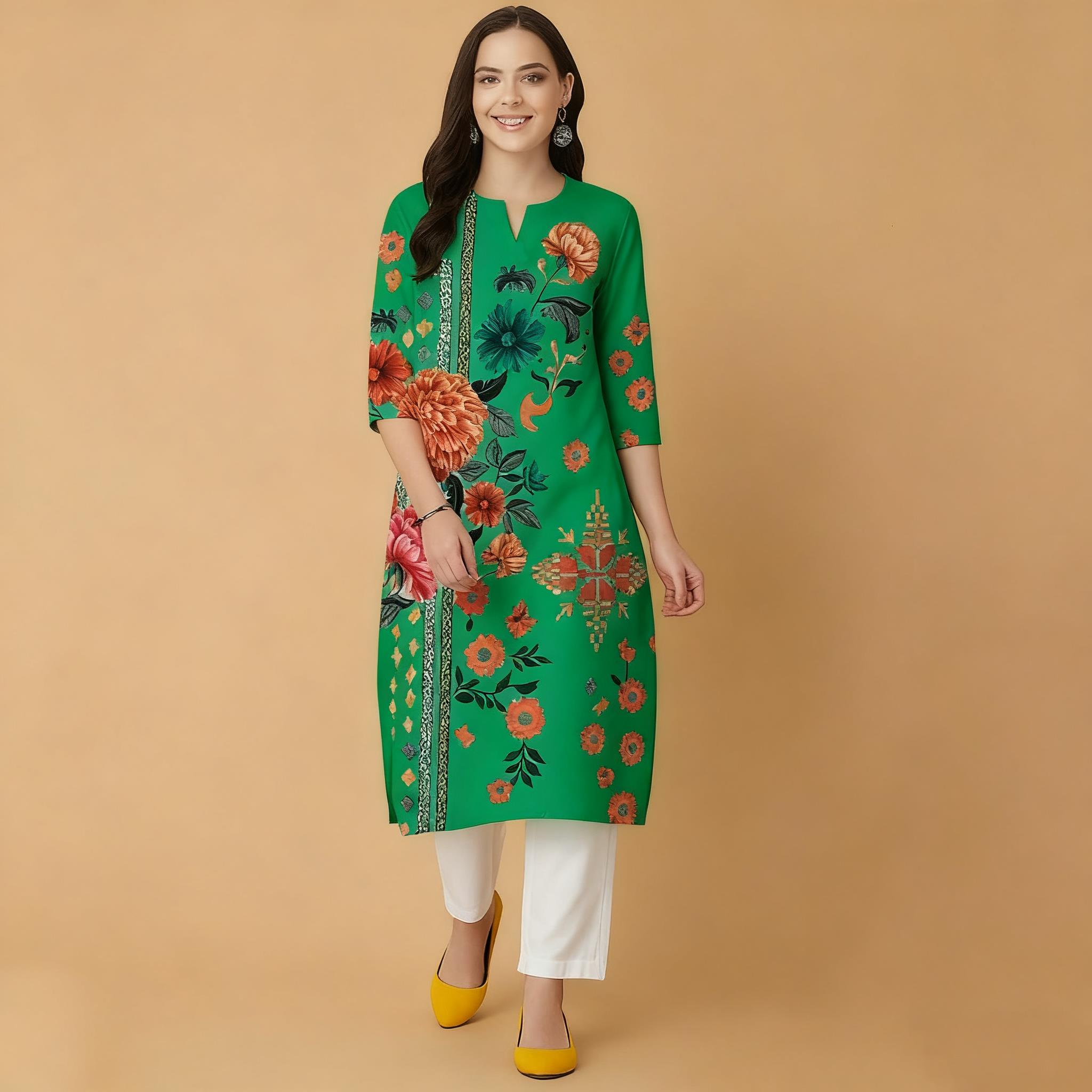 Flores muçulmanas kurt natal f - Ethnic Fashion Kurtis avaliação e preço